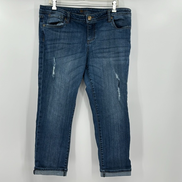 Kut From Kloth Catherine Boyfriend Distressed Cuffed Denim Jeans-Size 14 - Picture 2 of 7